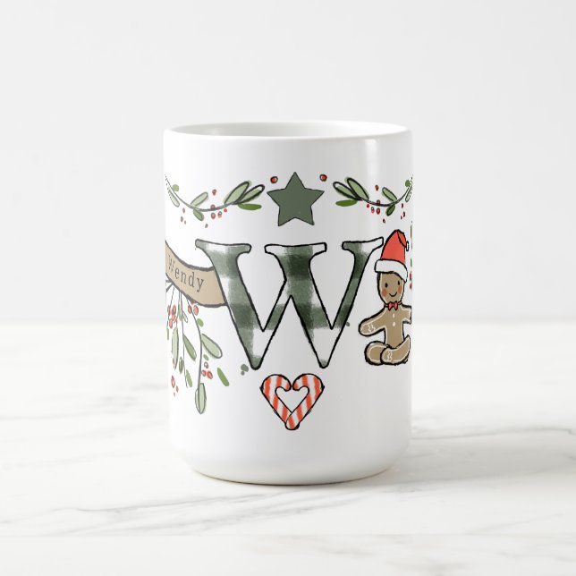 Caneca De Café Estilo Retro Monograma de Natal Bonito W Com Nome (Centro)