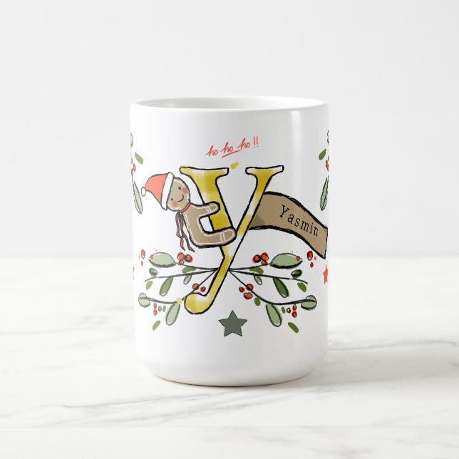 Caneca De Café Estilo Retro Monograma de Natal Bonito Y com Nome (Centro)