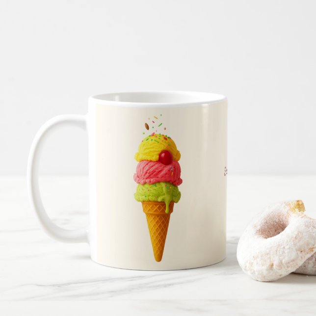 Caneca De Café Estilo Scoop Doce - Design de Sorvete Personalizad (Com Donut)