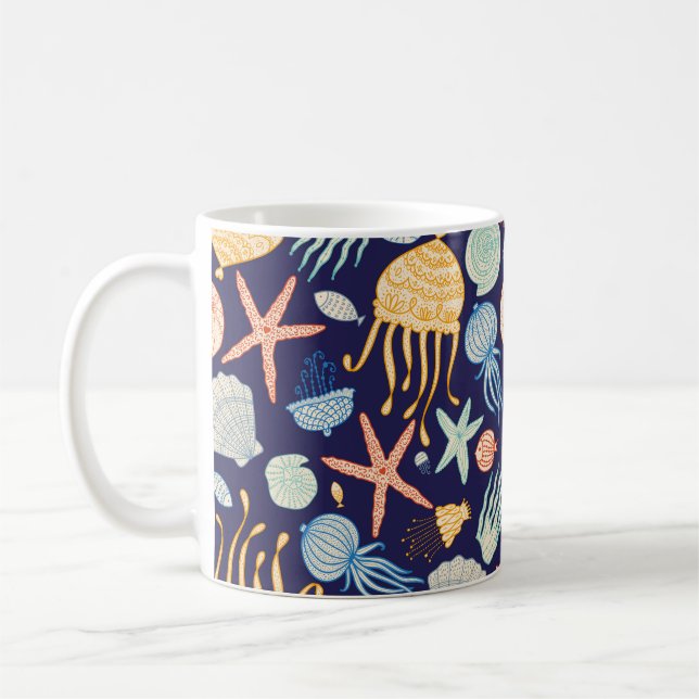Caneca De Café Estilo sem costura, bonito, com águas-vivas, conch (Esquerda)