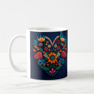 Caneca De Café Estilo Ucraniano Coração de Flores