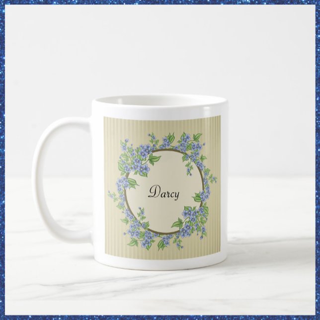 Caneca De Café Estilo Vitoriano Flower Wreath Azul (Criador carregado)