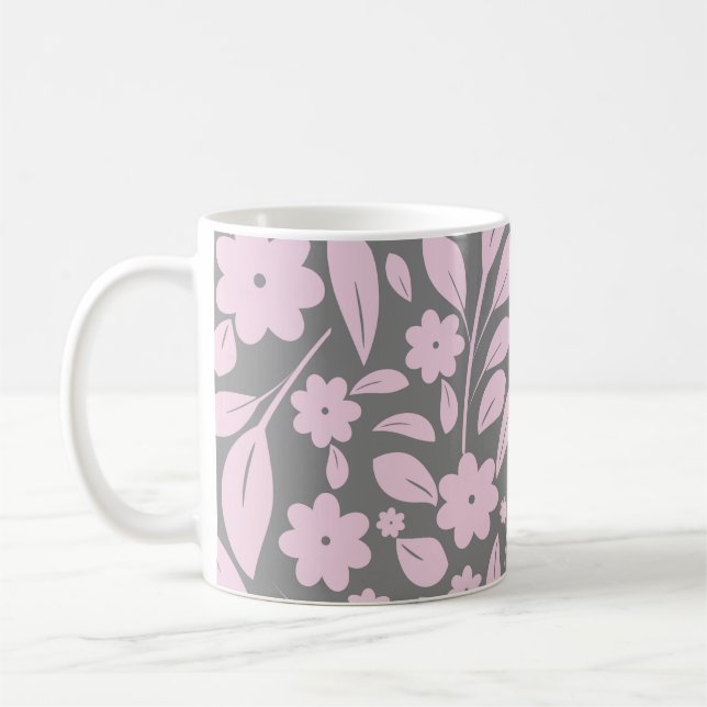 Caneca De Café Estilos de vindima sem costura com flores rosa e f (Esquerda)
