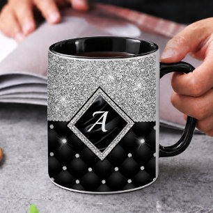 Caneca De Café Estiloso monograma de diamante preto com cristal p
