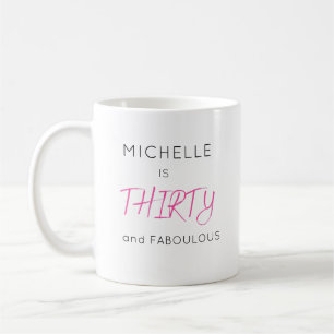 Caneca De Café Estiloso Rosa Trinta Aniversário Nome Personalizad