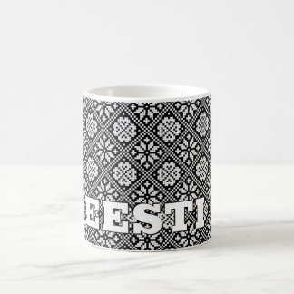 Caneca De Café Estônia Eesti Padrão de tricô de preto-e-branco ét