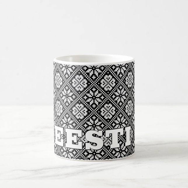Caneca De Café Estônia Eesti Padrão de tricô de preto-e-branco ét (Centro)