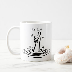 Caneca De Café Estou Bem Afogando Cômico Sarcástico Polegar Para