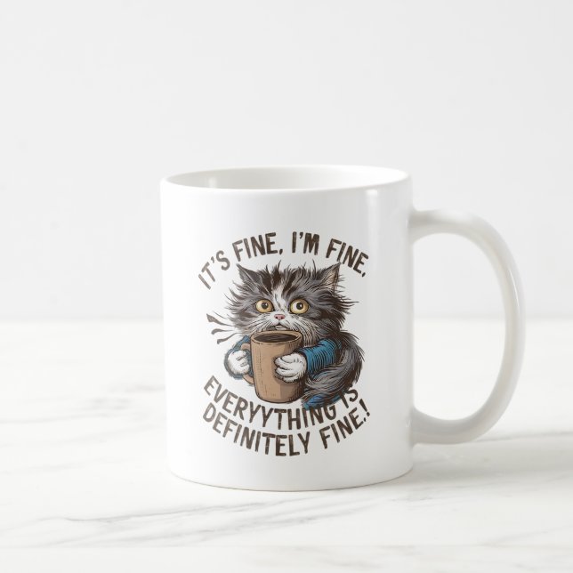 Caneca De Café "Estou bem. Está tudo bem." Frantic Cat (Direita)