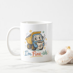 Caneca De Café “Estou Bem-ish” Caminhão de Lixo Engraçado Bebendo