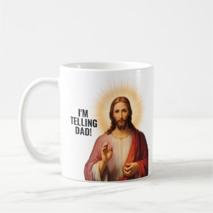 Caneca De Café Estou Contando ao Papai - Meme Engraçado de Jesus
