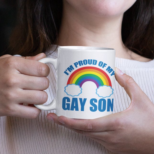 Caneca De Café Estou orgulhoso do meu filho Gay LGBTQ Mãe Pai Pai (Criador carregado)