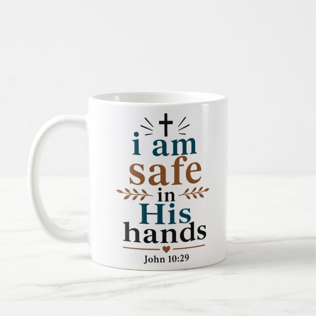 Caneca De Café Estou Seguro Em Suas Mãos Fé Cristã Clássica (Esquerda)