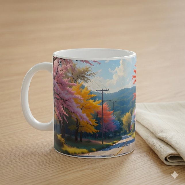 Caneca De Café Estrada Rural Outonal Pastel Aquarela (Pastel Autumn Country Road Watercolor Coffee Mug)