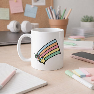 Caneca De Café Estrela Cadente Pastel Arco-íris Estética Retro 