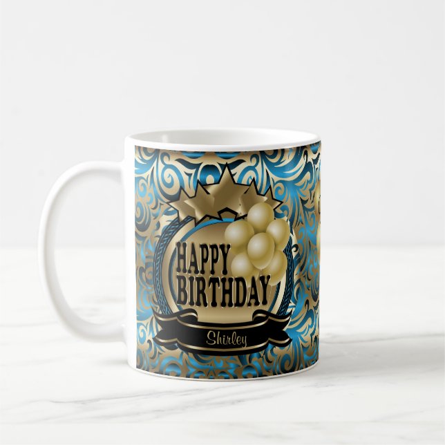 Caneca De Café Estrela de aniversário azul e Dourada de 100 (Esquerda)