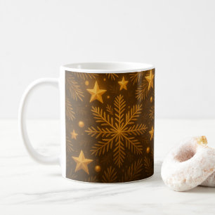 Caneca De Café Estrela de Natal Dourada & Arte de Floco de Neve