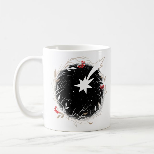 Caneca De Café Estrela de Natal Moderna Berries Wreath (Esquerda)