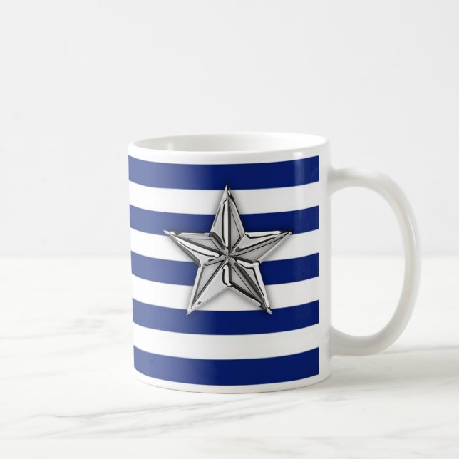 Caneca De Café Estrela de Prata Náutica em faixas azuis do Marinh (Direita)
