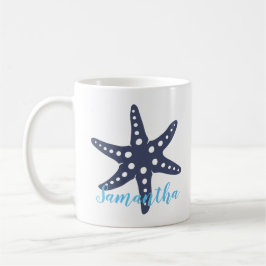 Caneca De Café Estrela-do-Mar Azul Meia-Noite Nome