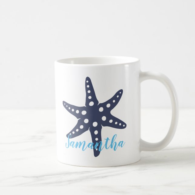 Caneca De Café Estrela-do-Mar Azul Meia-Noite Nome (Direita)