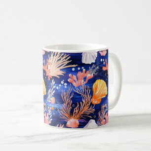 Caneca De Café Estrela do Mar de Conchas Tropicais Laranja Rosa C