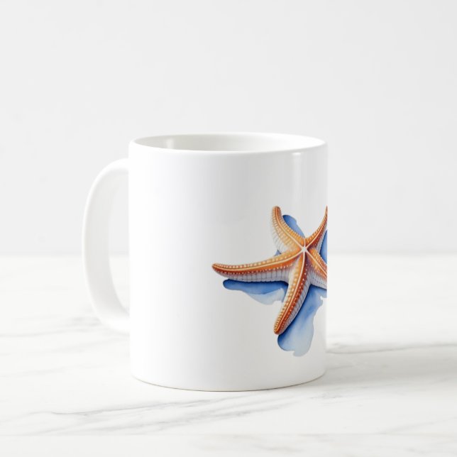Caneca De Café Estrela do Mar e Silhueta Azul (Frente Esquerda)
