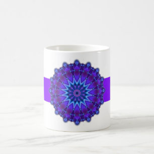 Caneca De Café Estrela Mandala em azul faixa violeta