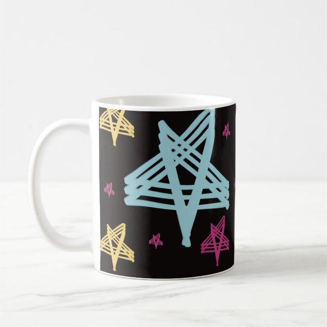 Caneca De Café Estrelas Balançando Rosa Azul Preto  (Esquerda)