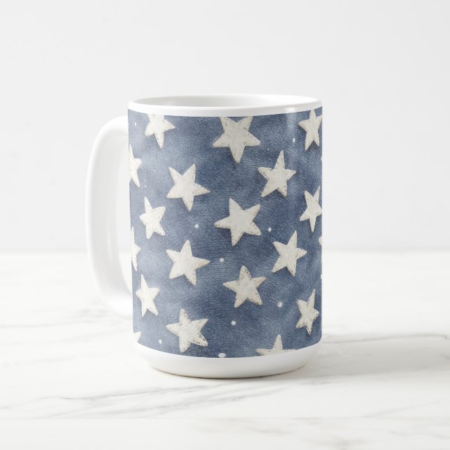 Caneca De Café Estrelas Brancas Azuis (Frente Esquerda)