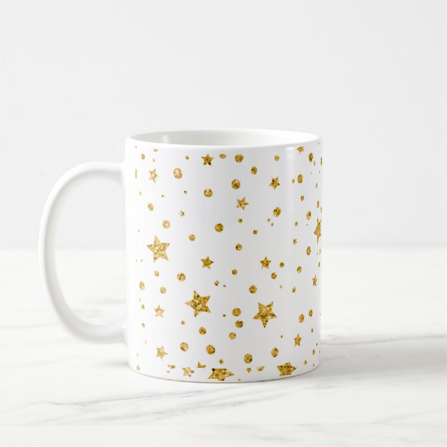 Caneca De Café Estrelas Brancas e Douradas Celestiais Modernas (Esquerda)