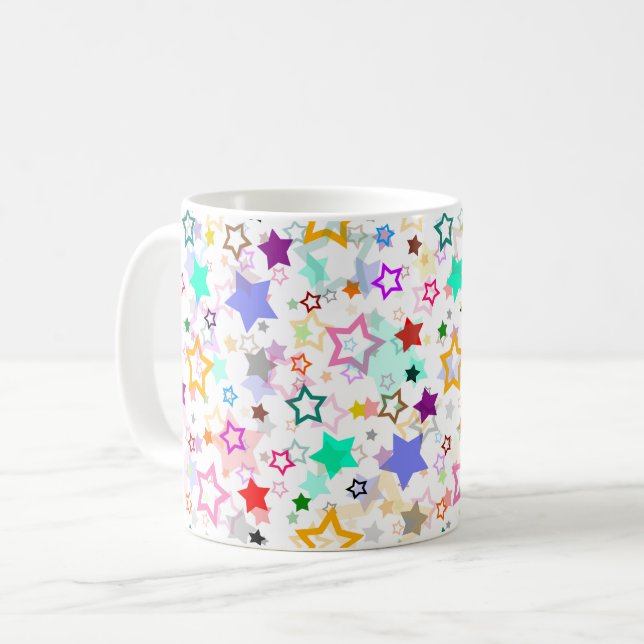 Caneca De Café Estrelas Coloridas Brancas  (Frente Esquerda)