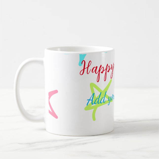 Caneca De Café Estrelas coloridas feliz aniversário adicione text (Esquerda)
