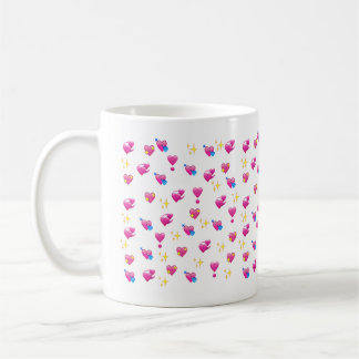 Caneca De Café Estrelas Corações Emoji Fofos Kawaii
