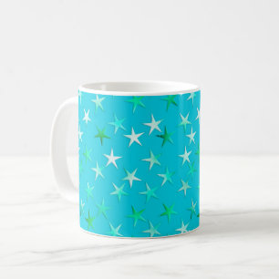 Caneca De Café Estrelas de cetim, verde claro e azul sobre turque