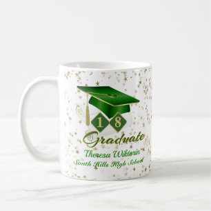 Caneca De Café Estrelas de Graduação Dourada Verde Personalizad