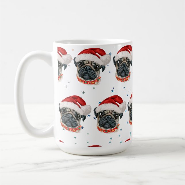 Caneca De Café Estrelas de Natal de Pug Dog Breed (Esquerda)