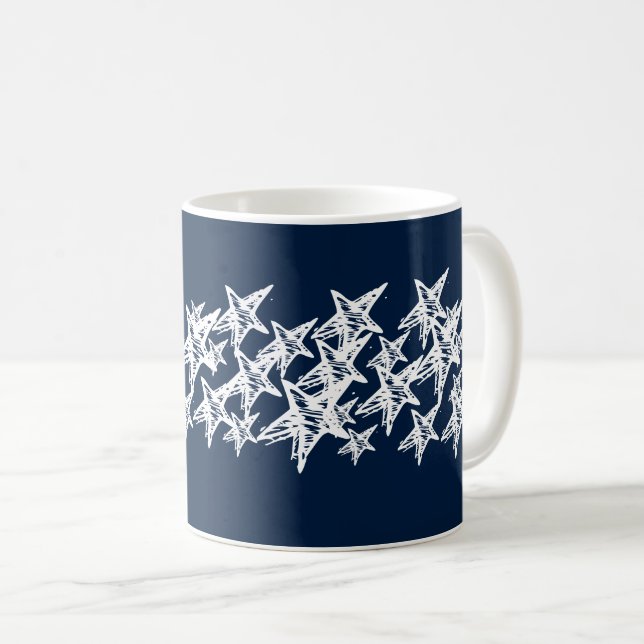 Caneca De Café Estrelas de Natal, luzes marinho azul brancas (Frente Esquerda)