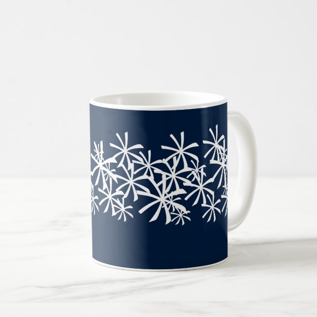 Caneca De Café Estrelas de Natal, luzes marinho azul brancas (Frente Esquerda)