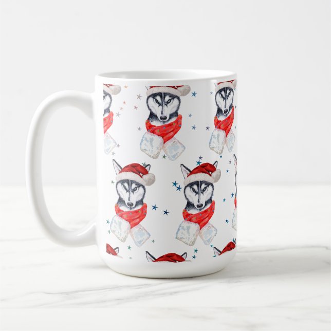 Caneca De Café Estrelas de Natal para Cachorros Siberianos (Esquerda)