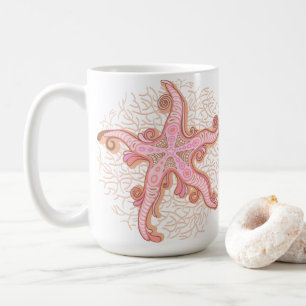 Caneca De Café Estrelas-do-mar e Coral Padrão Pastel Rosa
