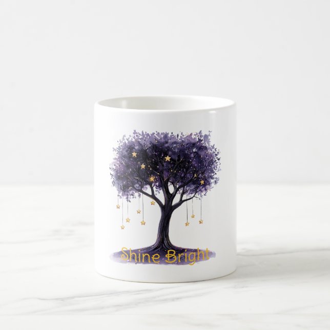 Caneca De Café Estrelas Douradas da Árvore Roxa Brilham Forte (Centro)