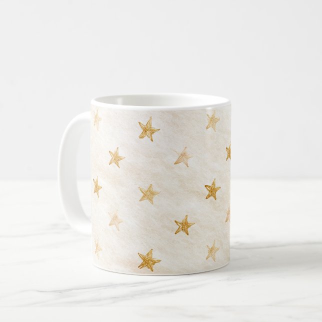 Caneca De Café Estrelas Douradas de Creme (Frente Esquerda)