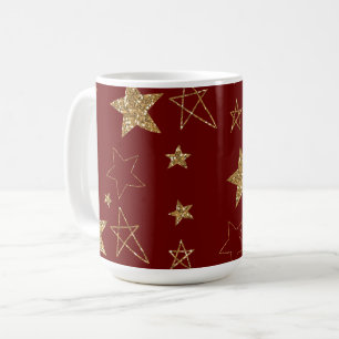 Caneca De Café Estrelas Douradas de Lâmpadas Vermelhas de Natal