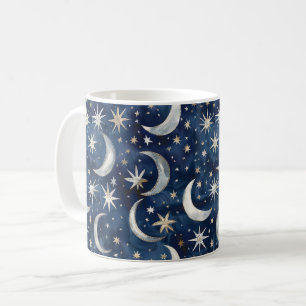 Caneca De Café Estrelas Douradas Prateadas Azuis
