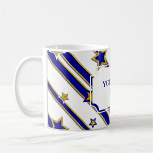 Caneca De Café Estrelas e riscas Padrões de ouro azul + suas idei