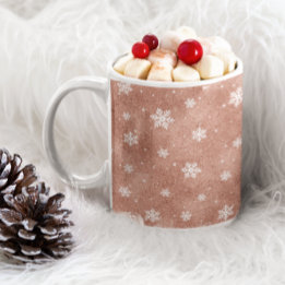 Caneca De Café Estrelas Flocos de Neve em Dourado Rosa Brilhante
