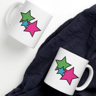 Caneca De Café Estrelas Negras Negras Verdes Azuis