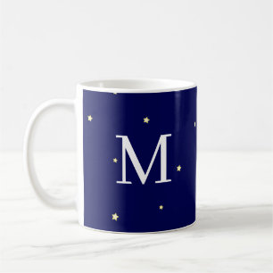 Caneca De Café Estrelas no Céu Azul Meia-Noite Monograma