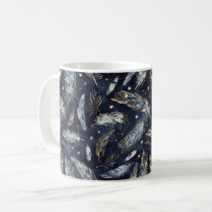 Caneca De Café Estrelas Penas Ouro Azul
